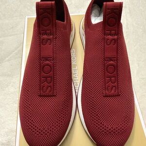 Michael Kors Women's Wine Red Knit Slip-On Sneakers